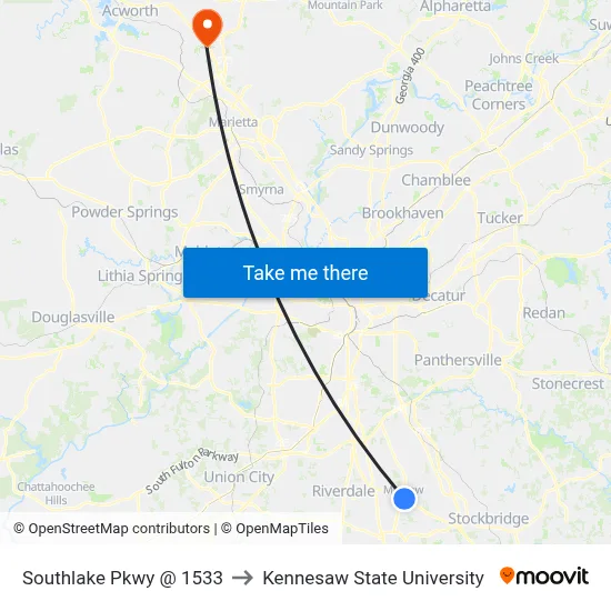 Southlake Pkwy @ 1533 to Kennesaw State University map