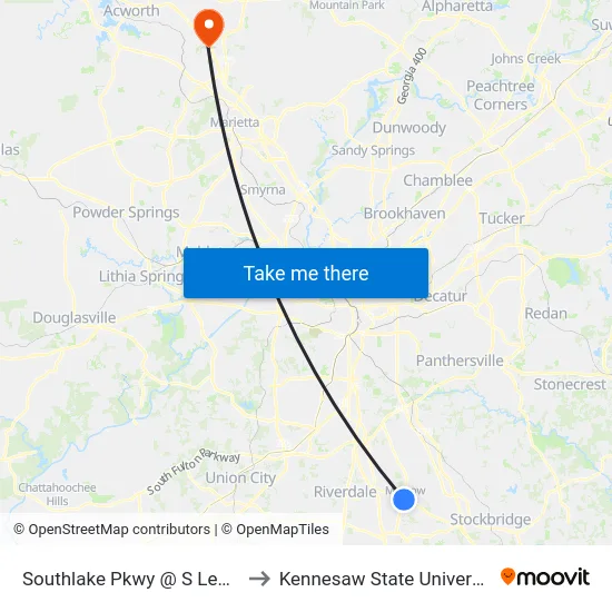 Southlake Pkwy @ S Lee St to Kennesaw State University map