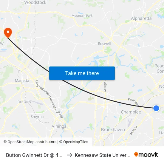 Button Gwinnett Dr @ 4550 to Kennesaw State University map
