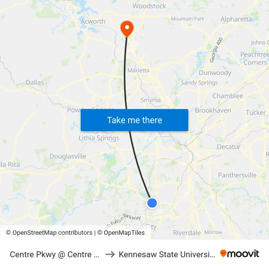 Centre Pkwy @ Centre Ct to Kennesaw State University map