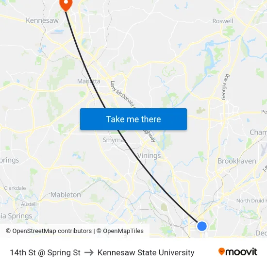 14th St @ Spring St to Kennesaw State University map