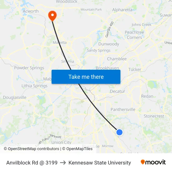 Anvilblock Rd @ 3199 to Kennesaw State University map