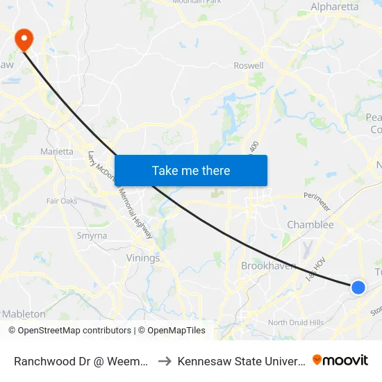 Ranchwood Dr @ Weems Rd to Kennesaw State University map