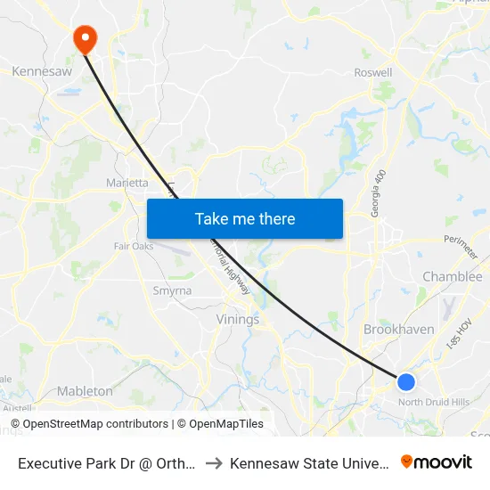 Executive Park Dr @ Ortho Ln to Kennesaw State University map