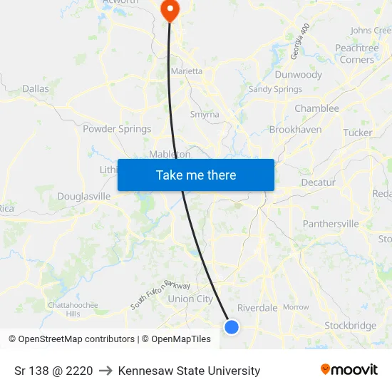 Sr 138 @ 2220 to Kennesaw State University map