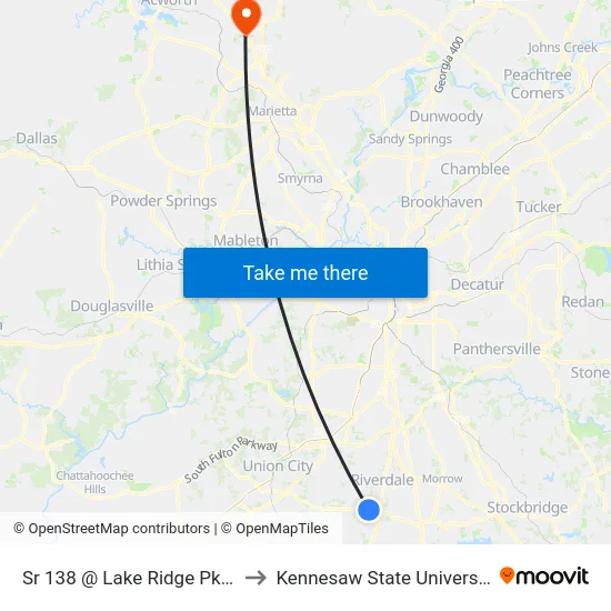 Sr 138 @ Lake Ridge Pkwy to Kennesaw State University map