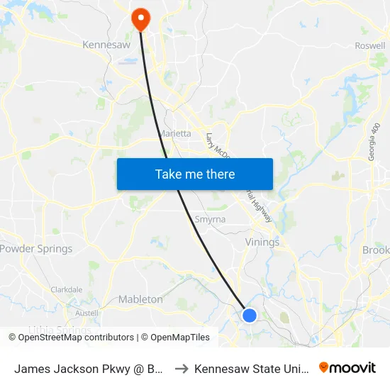 James Jackson Pkwy @ Bolton Rd to Kennesaw State University map