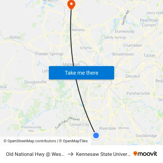 Old National Hwy @ West Rd to Kennesaw State University map