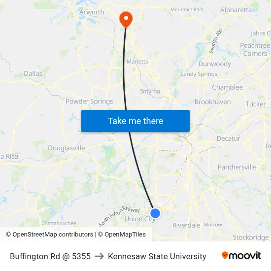 Buffington Rd @ 5355 to Kennesaw State University map