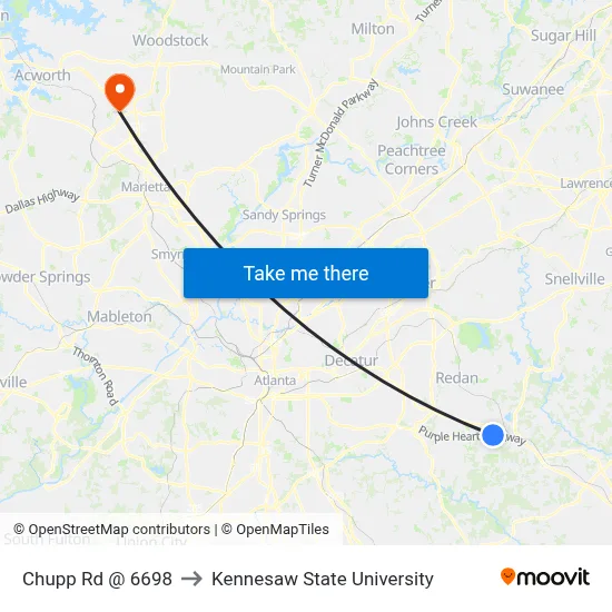 Chupp Rd @ 6698 to Kennesaw State University map