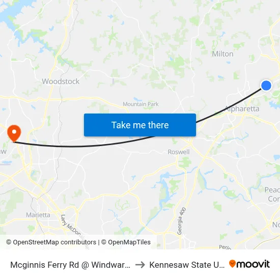 Mcginnis Ferry Rd @ Windward Concourse to Kennesaw State University map