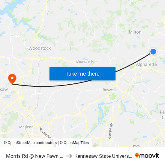 Morris Rd @ New Fawn Ln to Kennesaw State University map