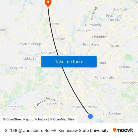 Sr 138 @ Jonesboro Rd to Kennesaw State University map
