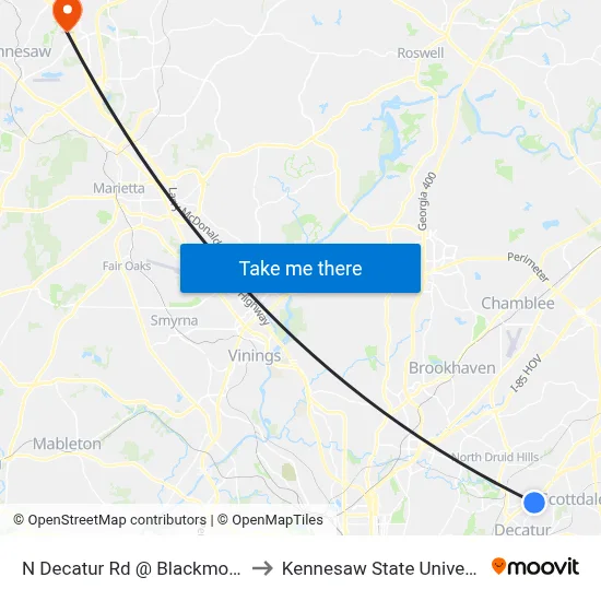 N Decatur Rd @ Blackmon Dr to Kennesaw State University map