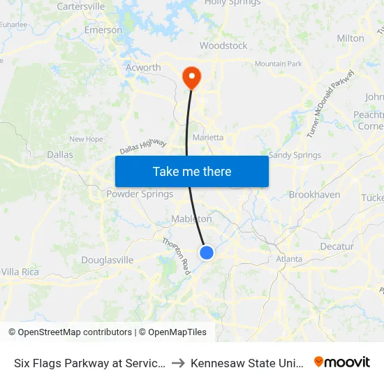 Six Flags Parkway at Service Road to Kennesaw State University map