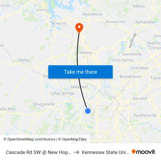 Cascade Rd SW @ New Hope Rd SW to Kennesaw State University map