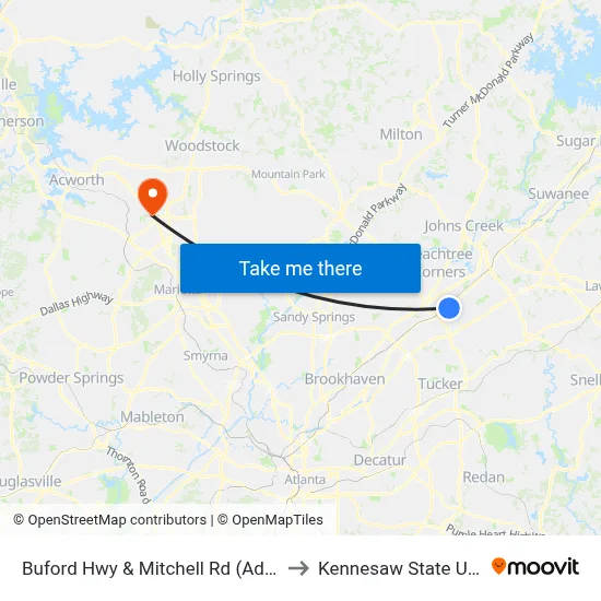 Buford Hwy & Mitchell Rd (Advance Auto) to Kennesaw State University map