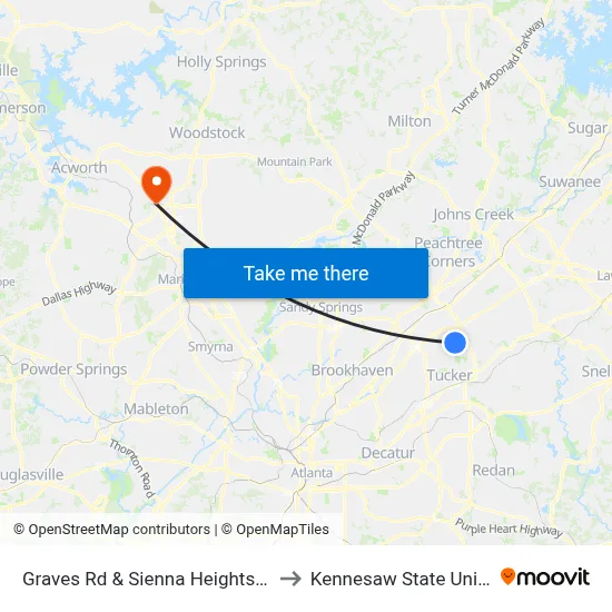 Graves Rd & Sienna Heights Apts Ob to Kennesaw State University map