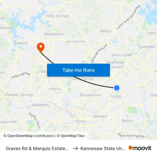 Graves Rd & Marquis Estates Apts Ob to Kennesaw State University map