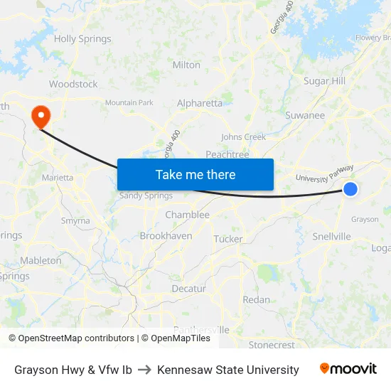 Grayson Hwy & Vfw Ib to Kennesaw State University map
