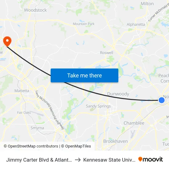 Jimmy Carter Blvd & Atlantic Blvd to Kennesaw State University map