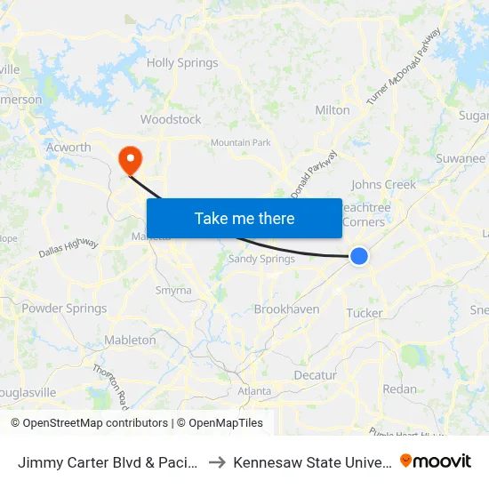 Jimmy Carter Blvd & Pacific Dr to Kennesaw State University map