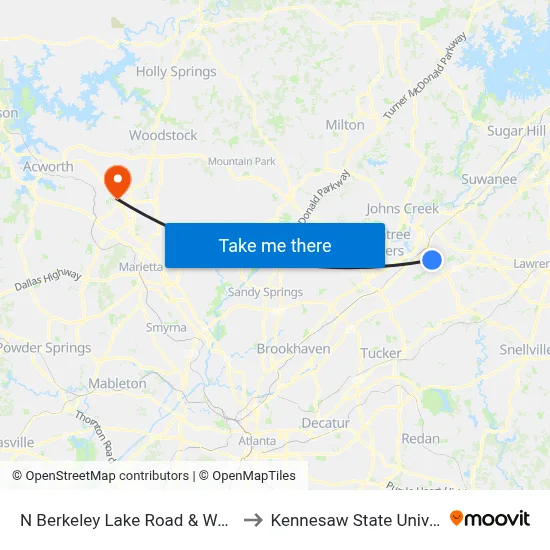 N Berkeley Lake Road & Wal-Mart to Kennesaw State University map
