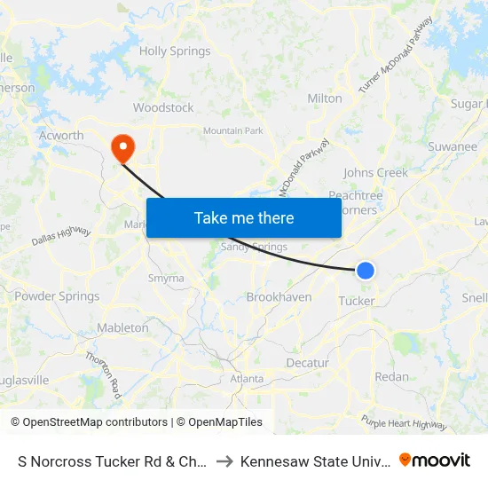 S Norcross Tucker Rd & Checkers to Kennesaw State University map