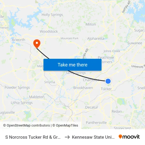 S Norcross Tucker Rd & Graves Rd to Kennesaw State University map