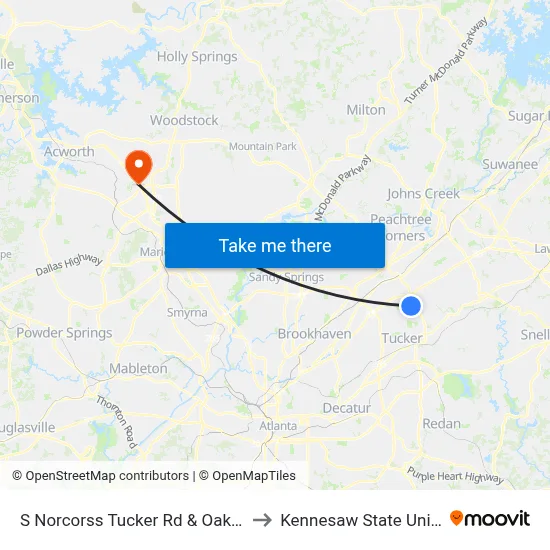 S Norcorss Tucker Rd & Oakwood Cir to Kennesaw State University map