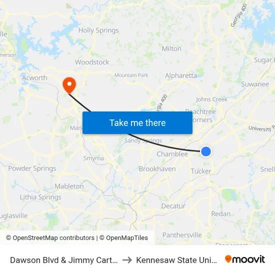 Dawson Blvd &  Jimmy Carter Blvd to Kennesaw State University map