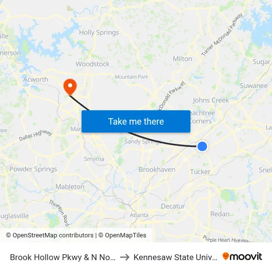 Brook Hollow Pkwy & N Norcross to Kennesaw State University map