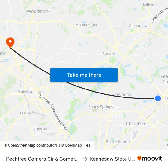 Pechtree Corners Cir & Corners @ 1700 Ap to Kennesaw State University map
