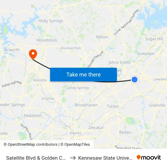 Satellite Blvd & Golden Corral to Kennesaw State University map