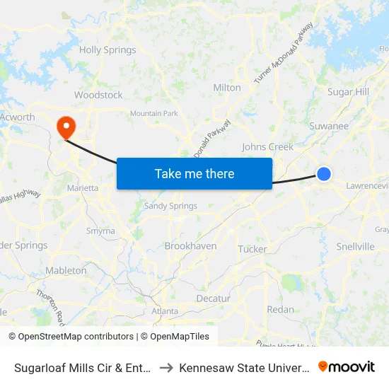 Sugarloaf Mills Cir & Entry 2 to Kennesaw State University map