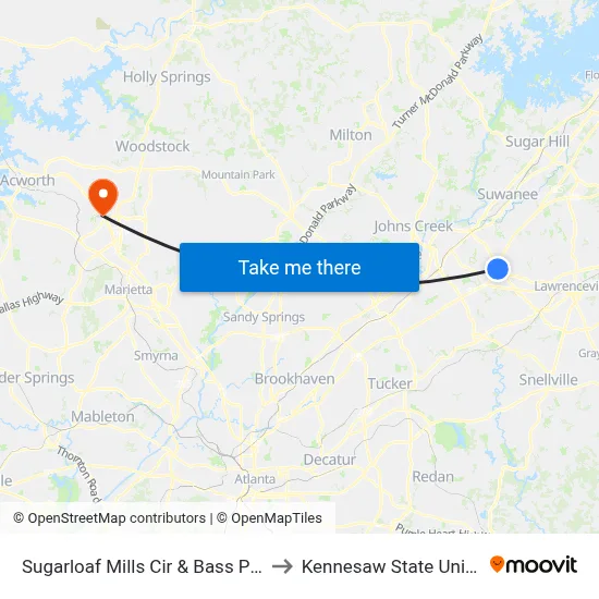 Sugarloaf Mills Cir & Bass Pro Shop to Kennesaw State University map