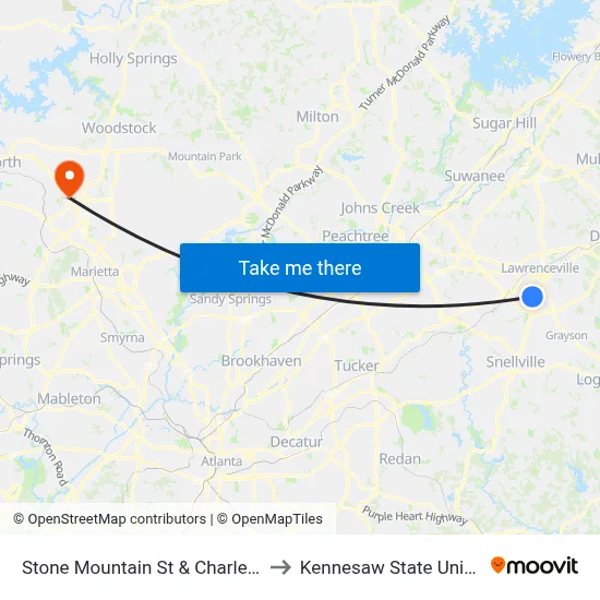 Stone Mountain St & Charleston Ln to Kennesaw State University map