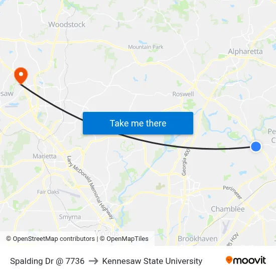 Spalding Dr @ 7736 to Kennesaw State University map