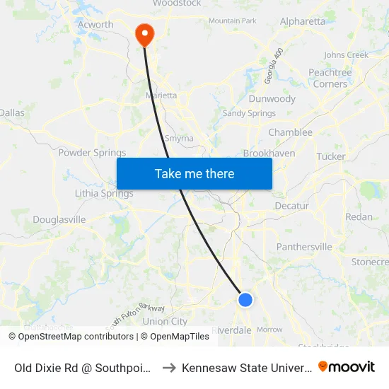 Old Dixie Rd @ Southpoint Dr to Kennesaw State University map
