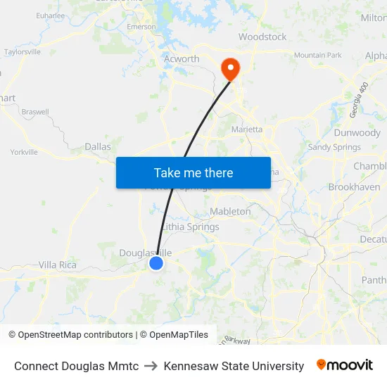 Connect Douglas Mmtc to Kennesaw State University map