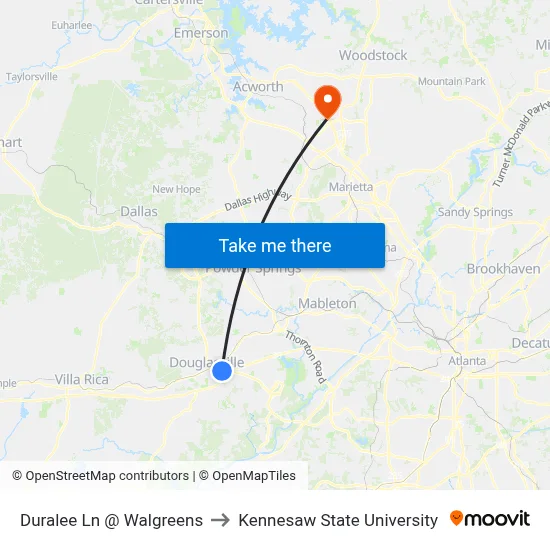 Duralee Ln @ Walgreens to Kennesaw State University map