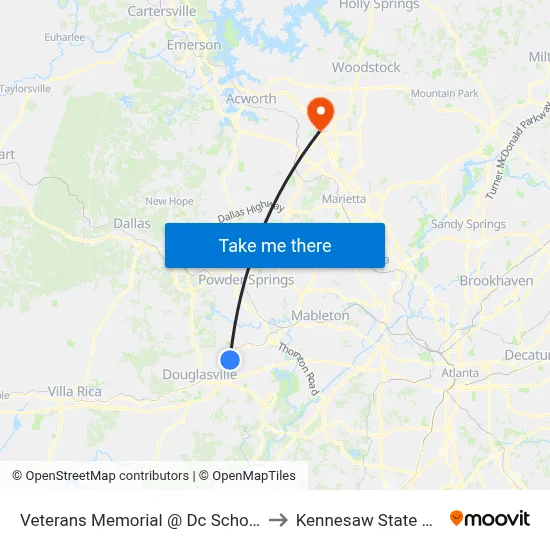 Veterans Memorial @ Dc School System Ob to Kennesaw State University map