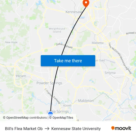 Bill's Flea Market Ob to Kennesaw State University map