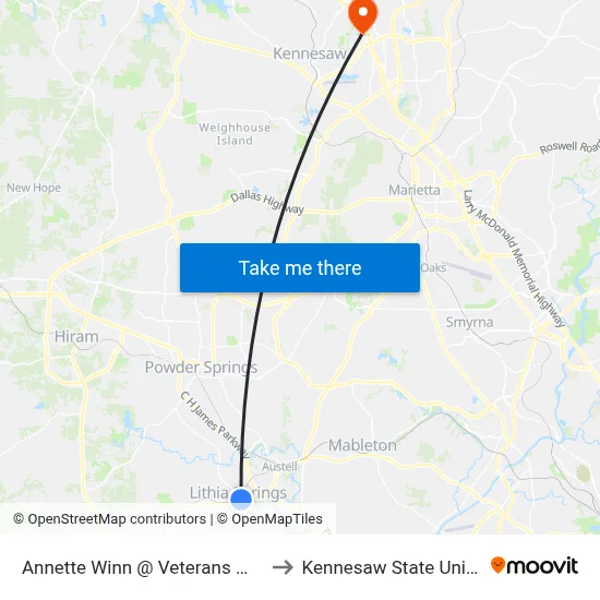 Annette Winn @ Veterans Memorial to Kennesaw State University map