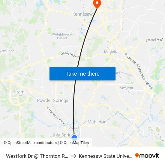 Westfork Dr @ Thornton Rd Ob to Kennesaw State University map