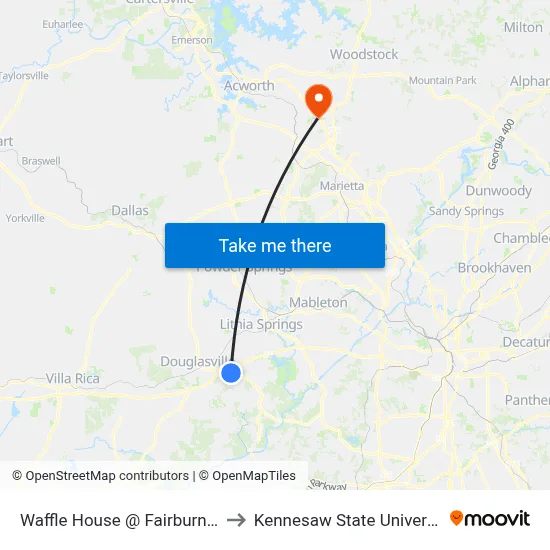 Waffle House @ Fairburn Rd to Kennesaw State University map
