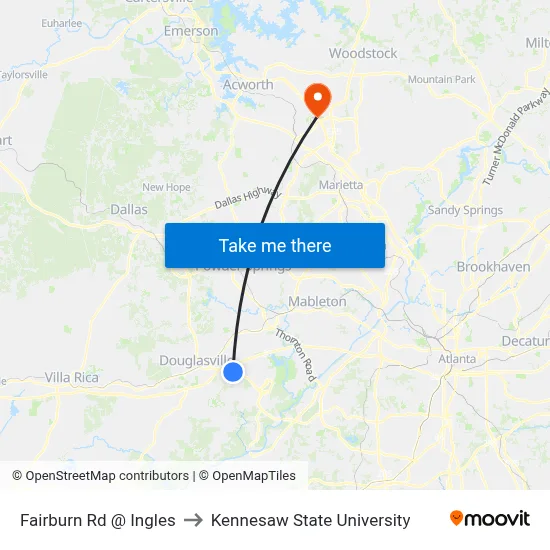 Fairburn Rd @ Ingles to Kennesaw State University map