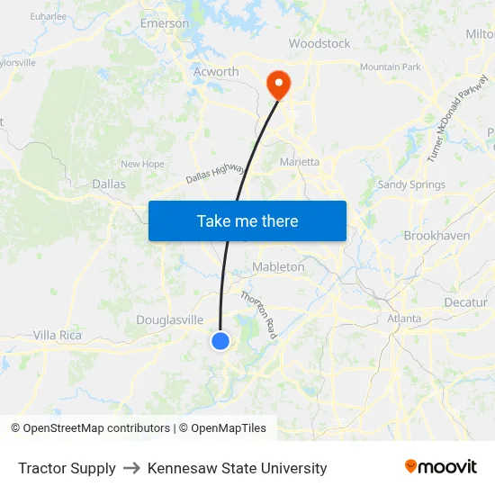 Tractor Supply to Kennesaw State University map