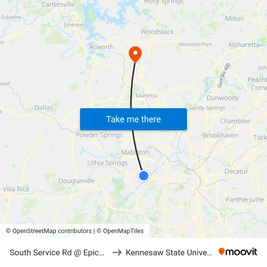 South Service Rd @ Epicenter to Kennesaw State University map