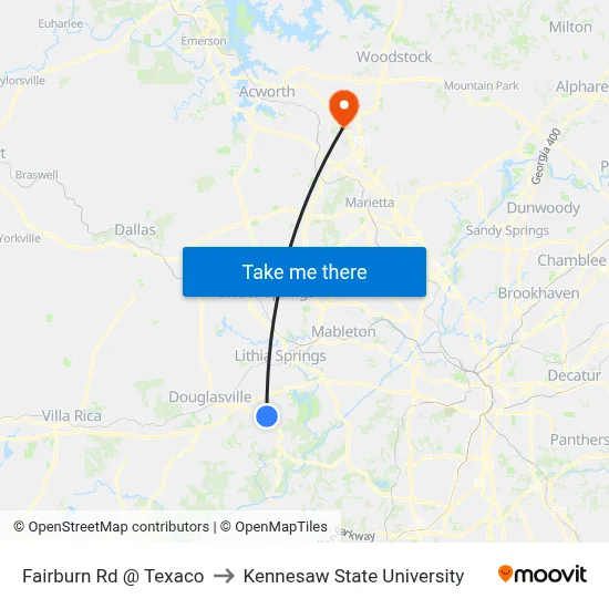 Fairburn Rd @ Texaco to Kennesaw State University map